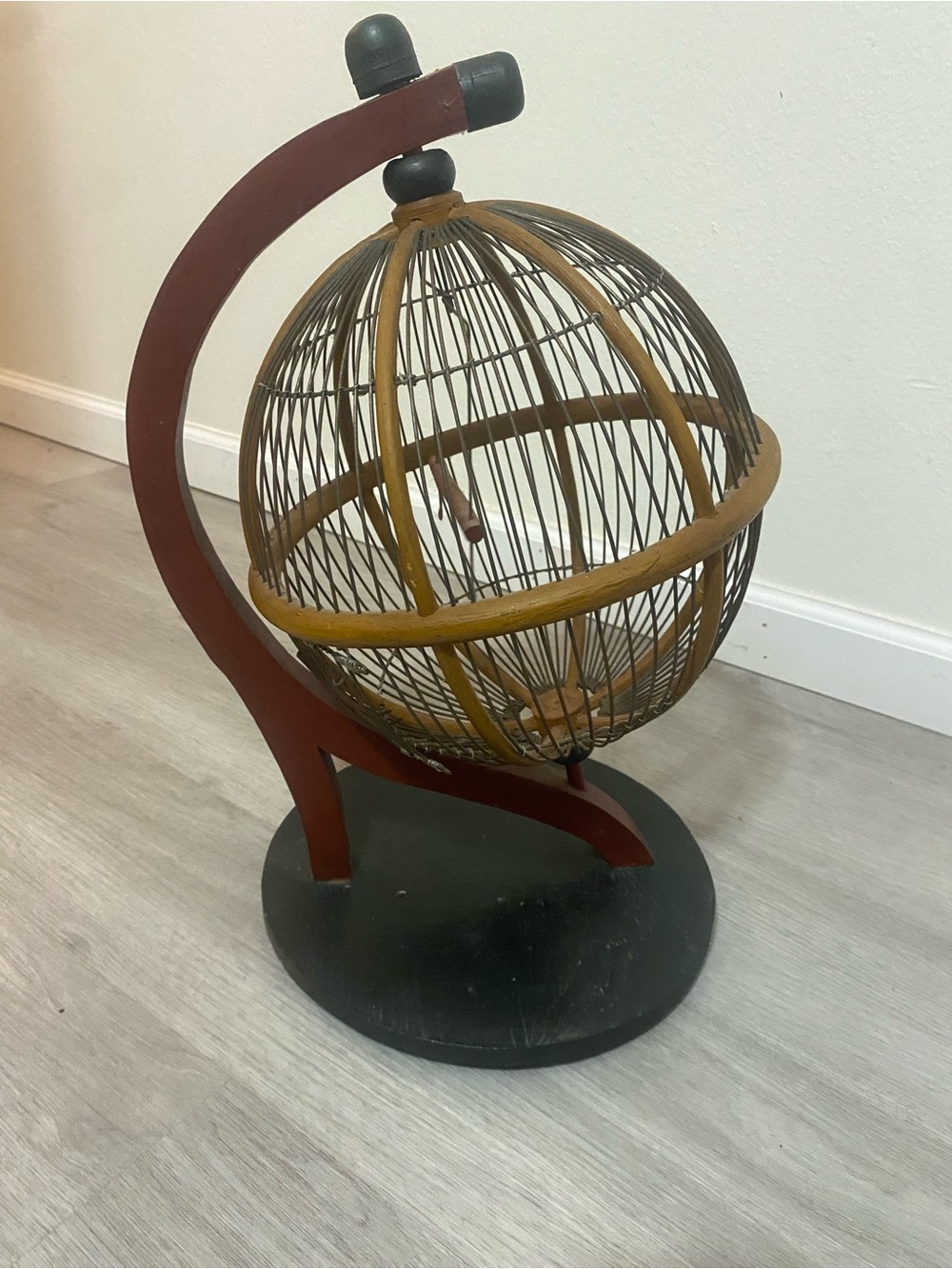 Vintage Mid-Century Modern Bamboo and Wire Globe Birdcage